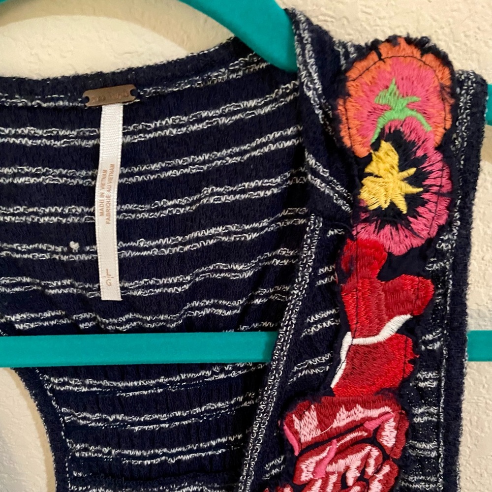 {Free People} Embroidered Blue Racerback Top - Picture 4 of 5